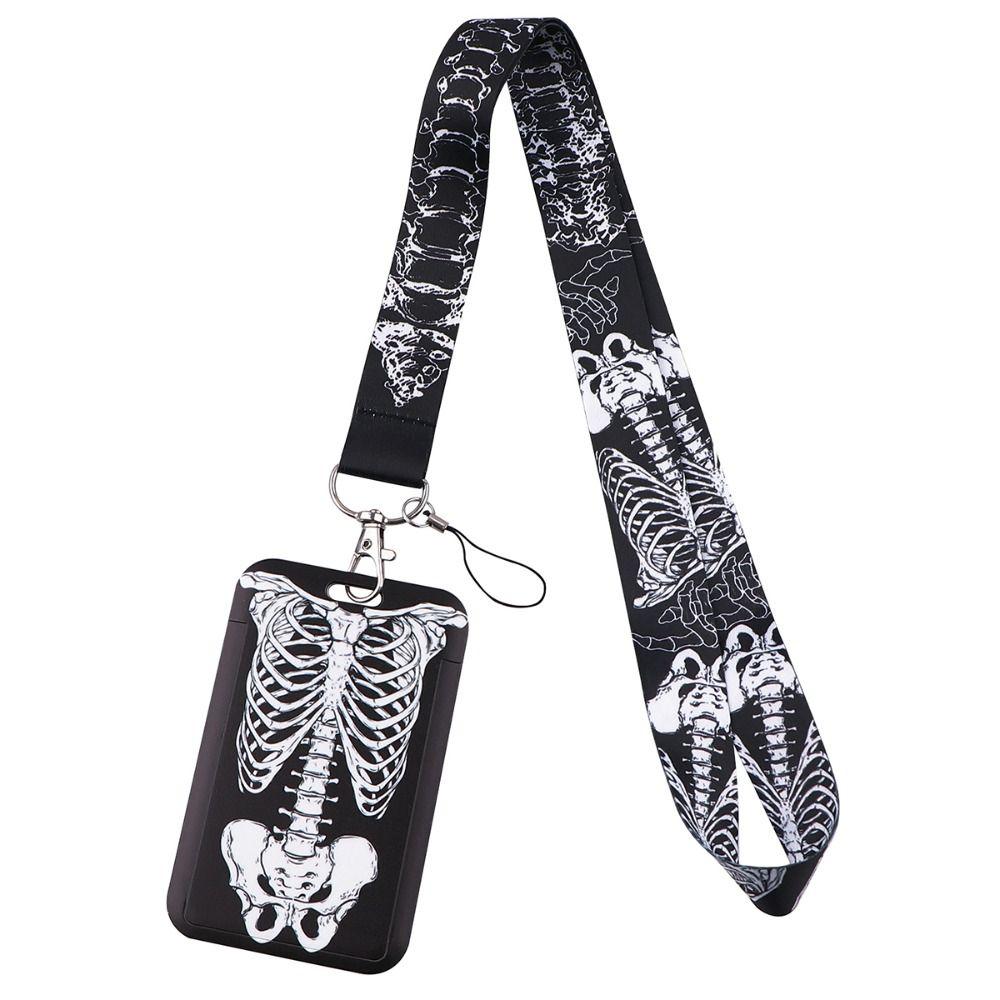 Skull Design Skull Credential Holder Skeleton Lanyards Punk Style Skeleton Lanyards Work Card Holder Key Accessories