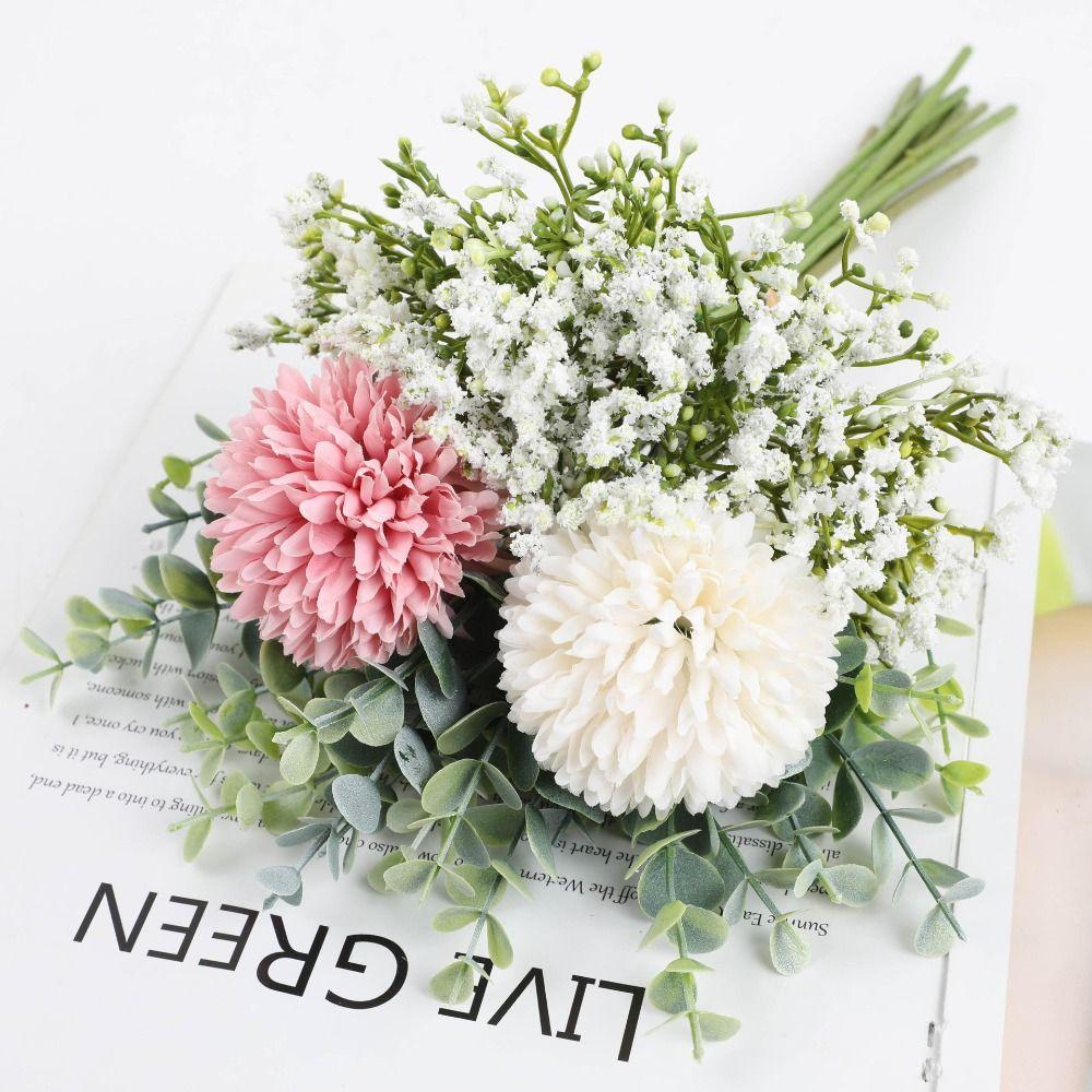 White Silk Dandelion Bouquet Bride Bouquet Fake Flower Vintage Artificial Flowers
