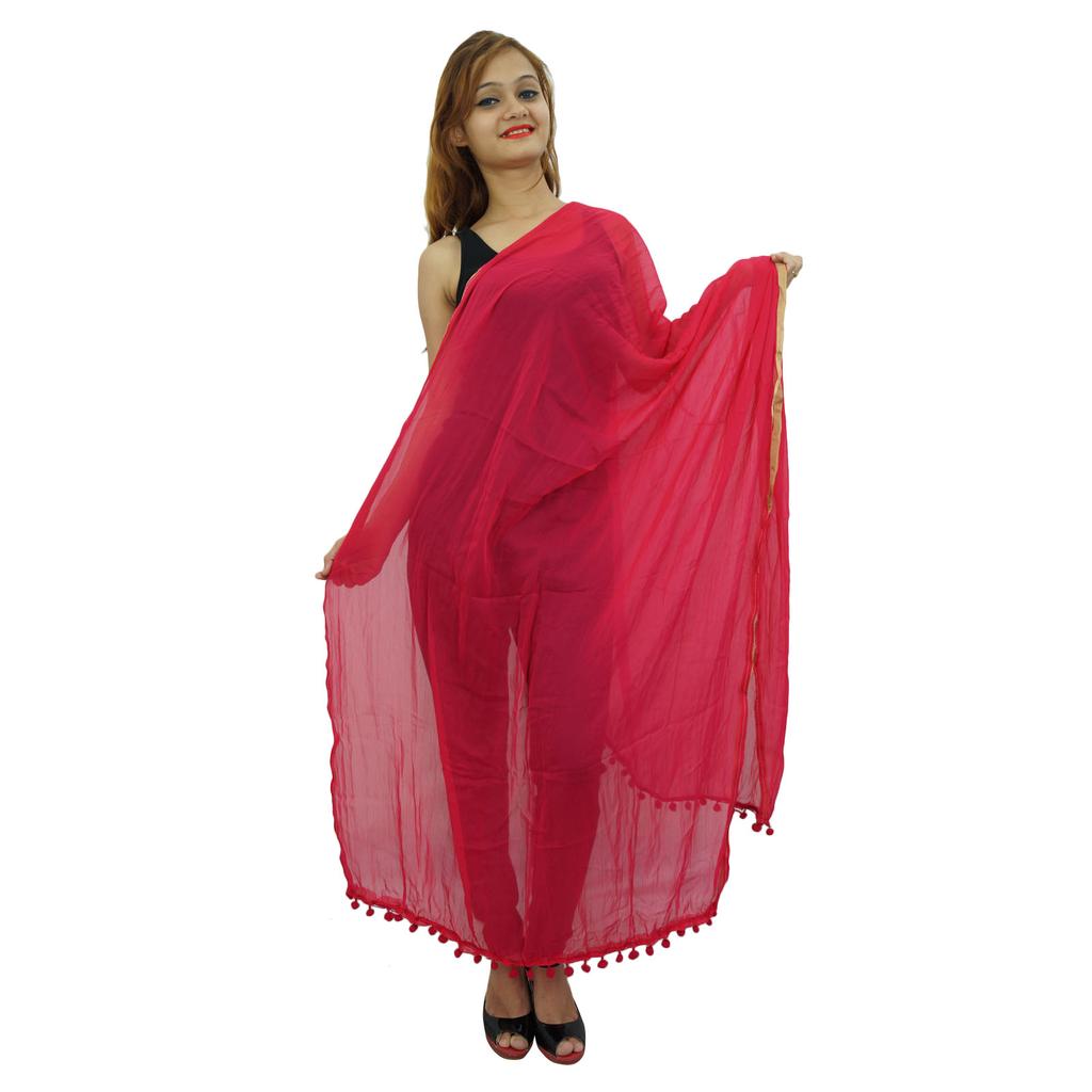 Индийский длинный шарф Dupatta Chunni из смесового шифона с запахом и кисточками