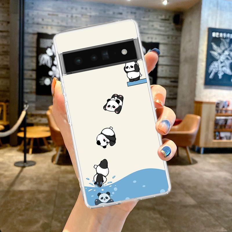 Phone Case For Google Pixel 9 8 7 6 9A 8A 7A 6A 5 4 5A 4A 3A Pro XL Soft Clear TPU Transparent Cover Cartoon panda