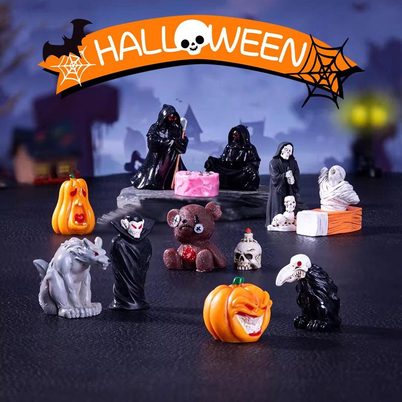 Halloween Figurine Decorations Micro Landscape Ghost Mini Pumpkin Skeleton Ghost Skull Ornament Resin Day Of The Dead Ornaments