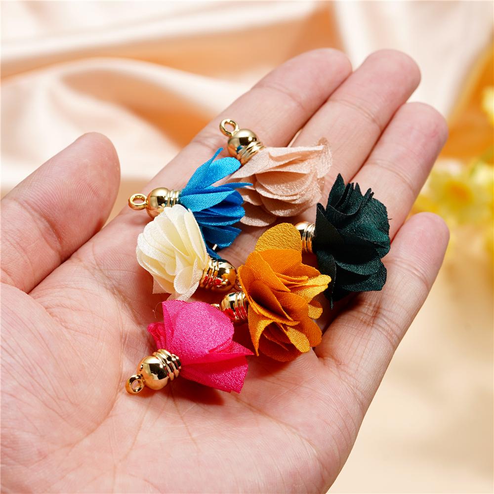 10Pcs/Lot Fabric Flower Tassel Pendants for Jewelry Making for DIY Bracelet Earrings Keychain Tassel Jewelry Making Accessories