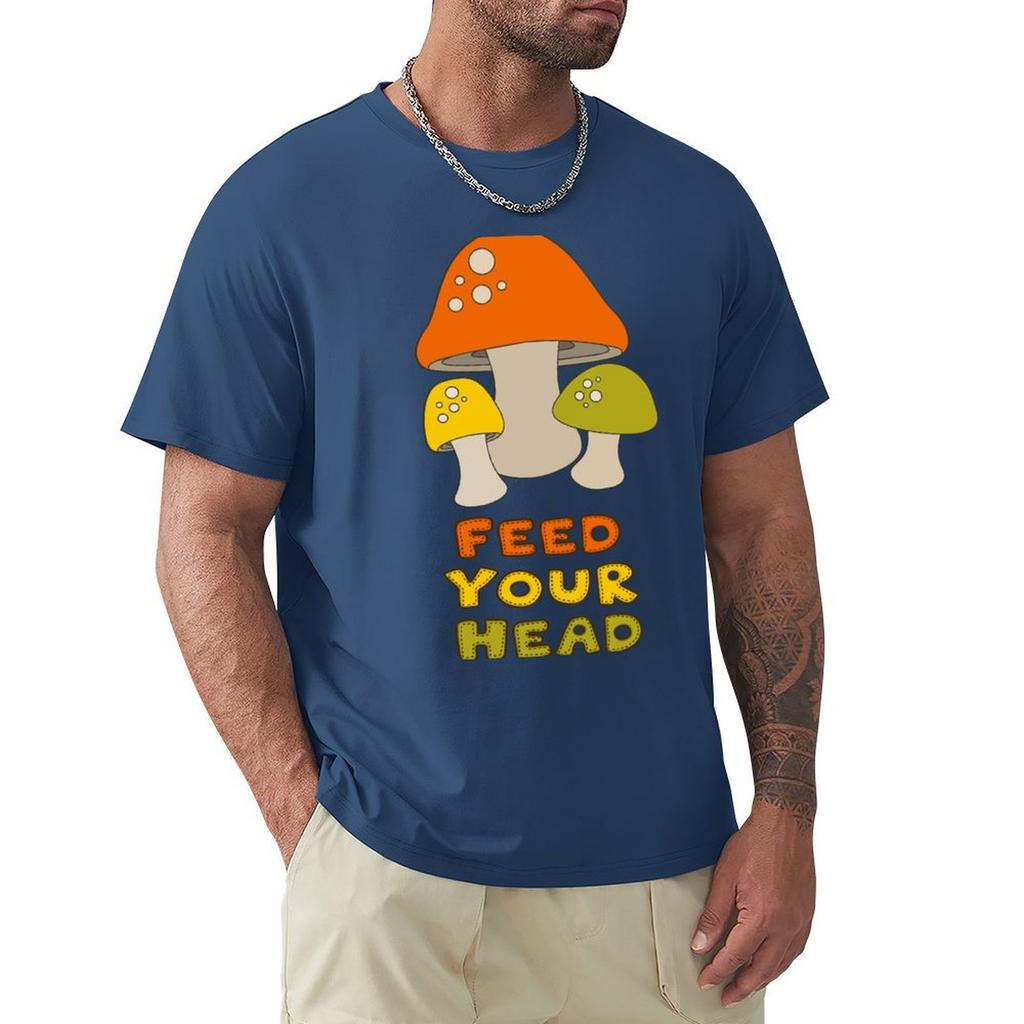 Футболка Feed Your Head With Retro Mushrooms, фирменная футболка, летняя одежда, свободная футболка, топы больших размеров для мужчин