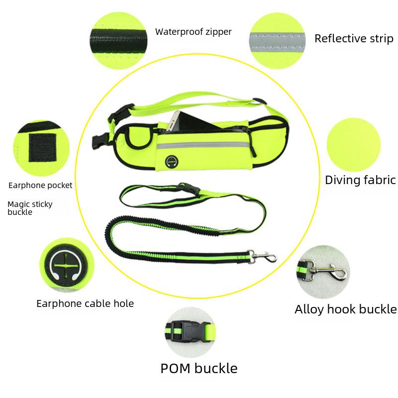 Reflective Waterproof Pet Running Waist Bag with Traction Rope