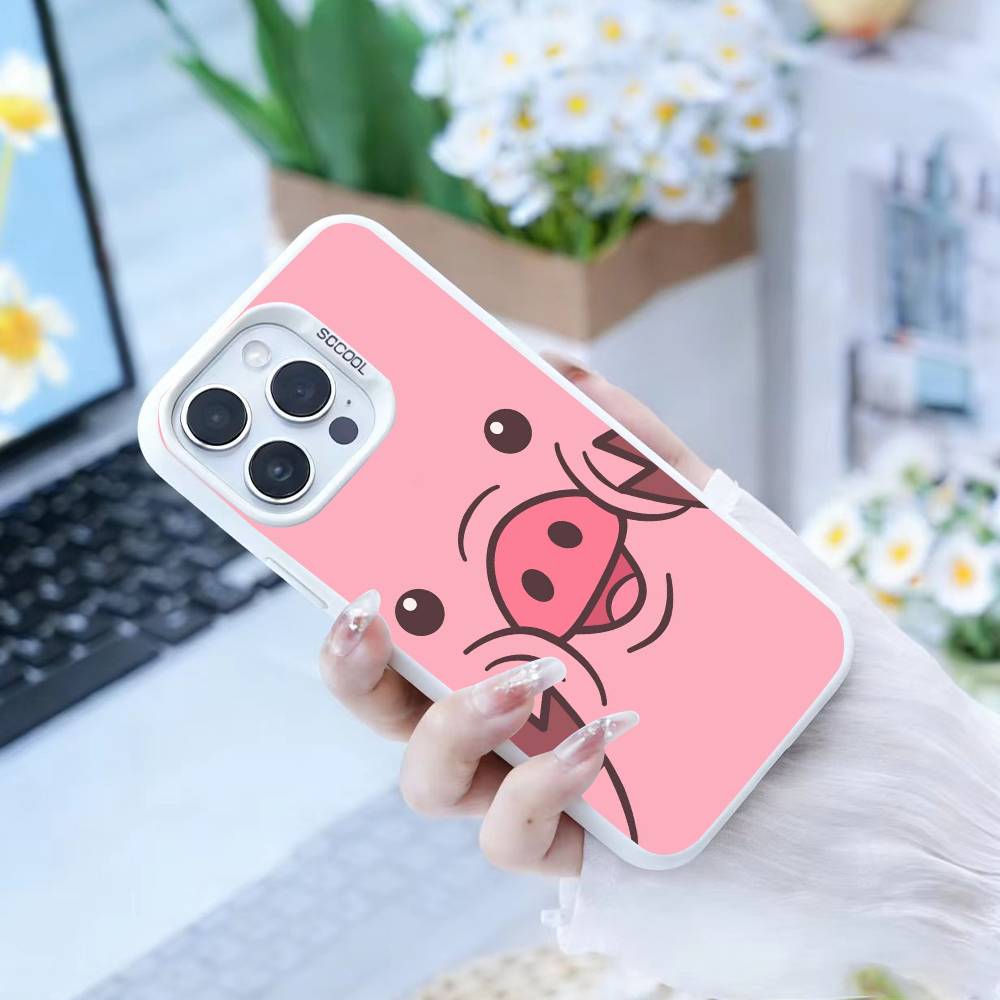 Милый мультяшный поросенок Чехол для телефона для iPhone 17, 16, 15, 14, 13, 12 Pro Max белый Конфетный Матовый Ударопрочный Чехол