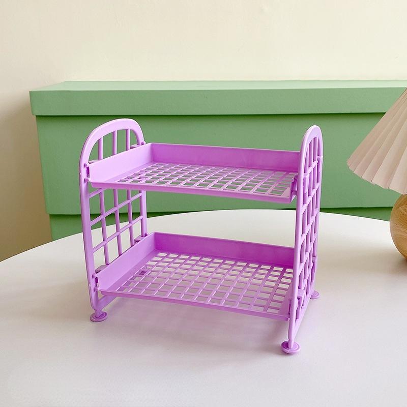 Kawaii двухслойный стеллаж для хранения, настольная складная стойка для хранения макияжа, полка для хранения косметики, отделка общежития, ванная комната