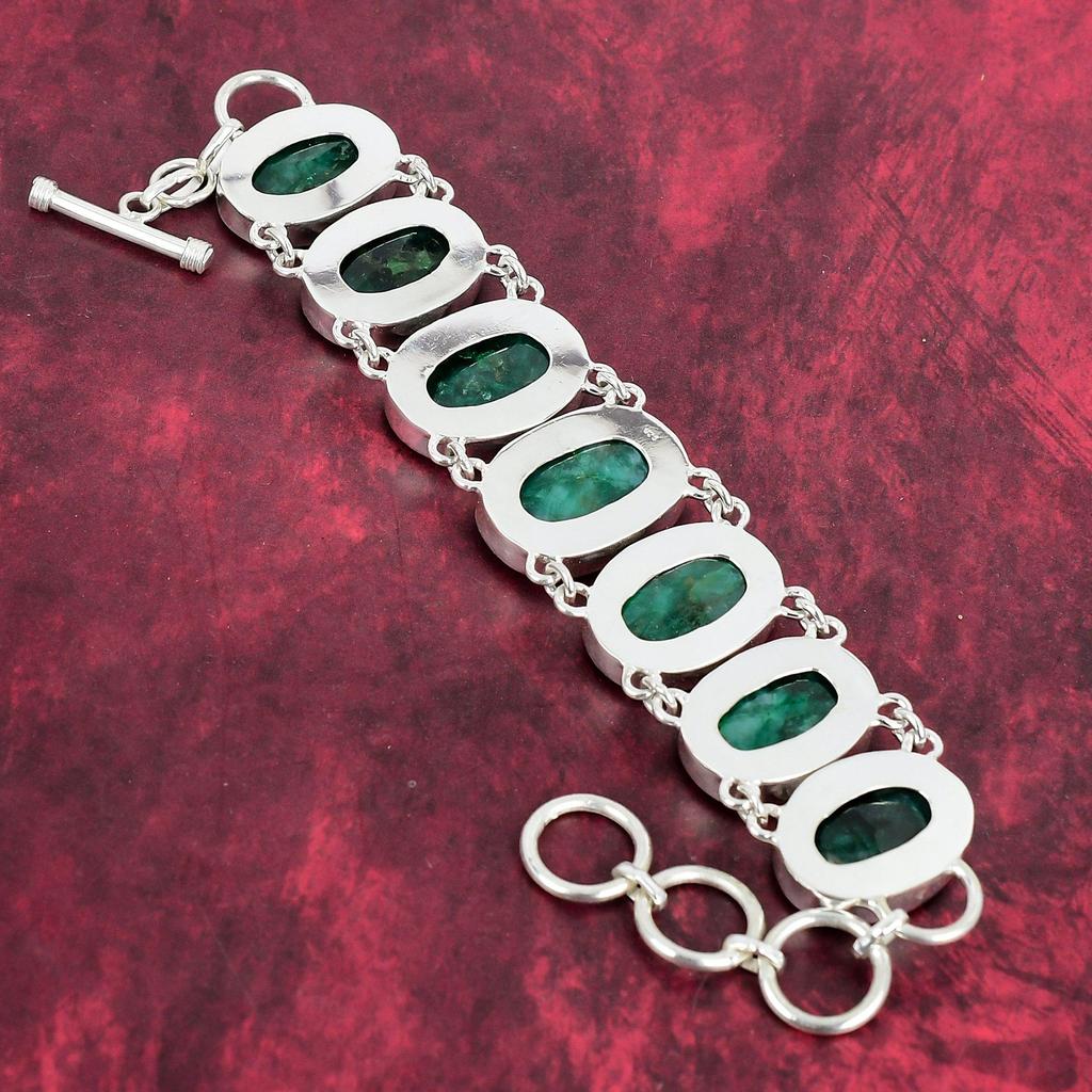 Emerald Necklace & Bracelet, 925 Solid Sterling Silver, Zambian Emerald Jewelry Set, Handmade Jewelry Necklace & Bracelet With Adjustable Chain