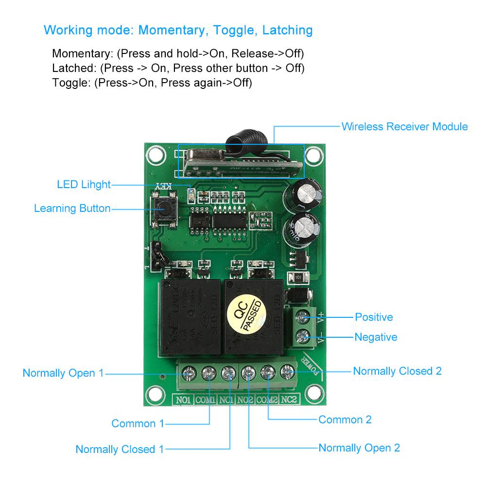 Smart Home 433Mhz RF   12V 2CH Learning   Wireless Remote Control   Relay Receiver Transmitter   Remote   System and   Range