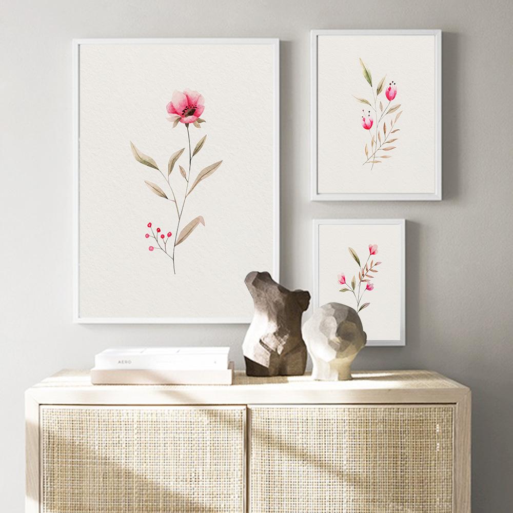 Цветочные розовые цветы, растения, листья, скандинавский плакат с принтом, холст, живопись, современные настенные художественные картины для гостиной, домашний декор