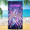K-Pop Группа Киберпанк Неоновый Город Будущего Пляжное Полотенце, Ультратонкая Микрофибра, Большого Размера, Быстросохнущее, Устойчивое к Песку для Пляжа и Плавания
