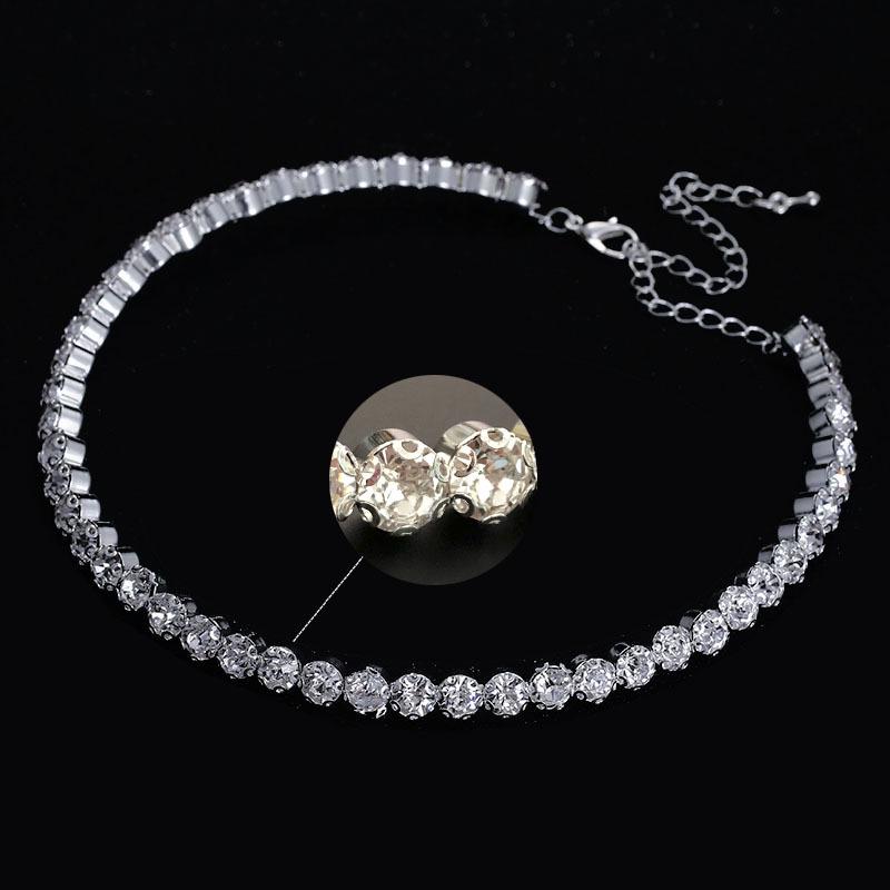 Elegant Rhinestone Collar Necklace - Single Row, Full Diamond Bridal Jewelry
