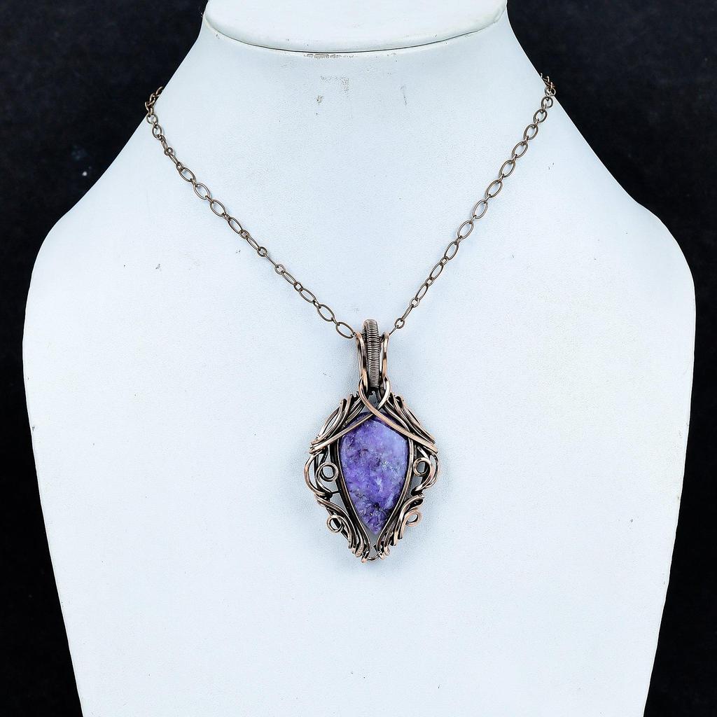 Подвеска из лепидолита, Драгоценный камень, Ювелирная подвеска, обернутая медной проволокой 999 пробы, Ювелирное изделие ручной работы, Подвеска с камнем-талисманом, Подарок для него