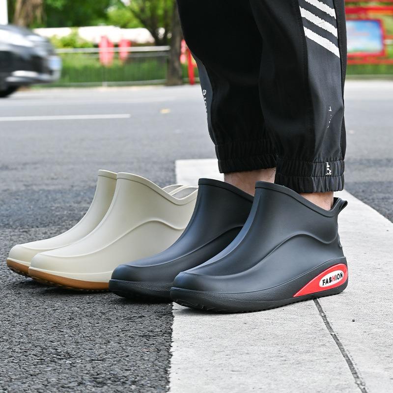 Зимние фиксированные бархатные теплые водонепроницаемые клеевые туфли модные мужские короткие дождевые туфли вейдерсы короткие ботинки уличные мужские резиновые сапоги теплые хлопковые туфли