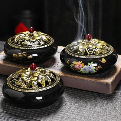 Фарфоровая черная подставка для спиральных благовоний из сандалового дерева с полым цветочным узором, аромалампа, благовонница для ароматерапии, домашний декор