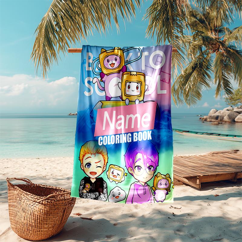 Personalized customized proof beach towel with LankyBox - Foxy pattern - soft, absorbent,quick-drying,perfect swimming,camping&bathing