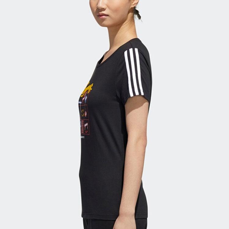 adidas Нео трехполосный узор с принтом, футболка с круглым вырезом и короткими рукавами, женские топы, черный GK1567