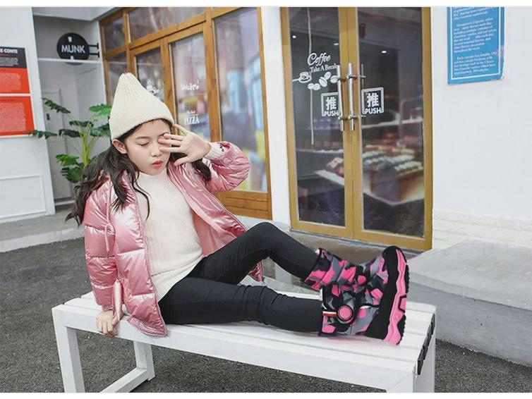 2024 Водонепроницаемые зимние ботинки для детей: Обувь для мальчиков и девочек с хлопковой подкладкой