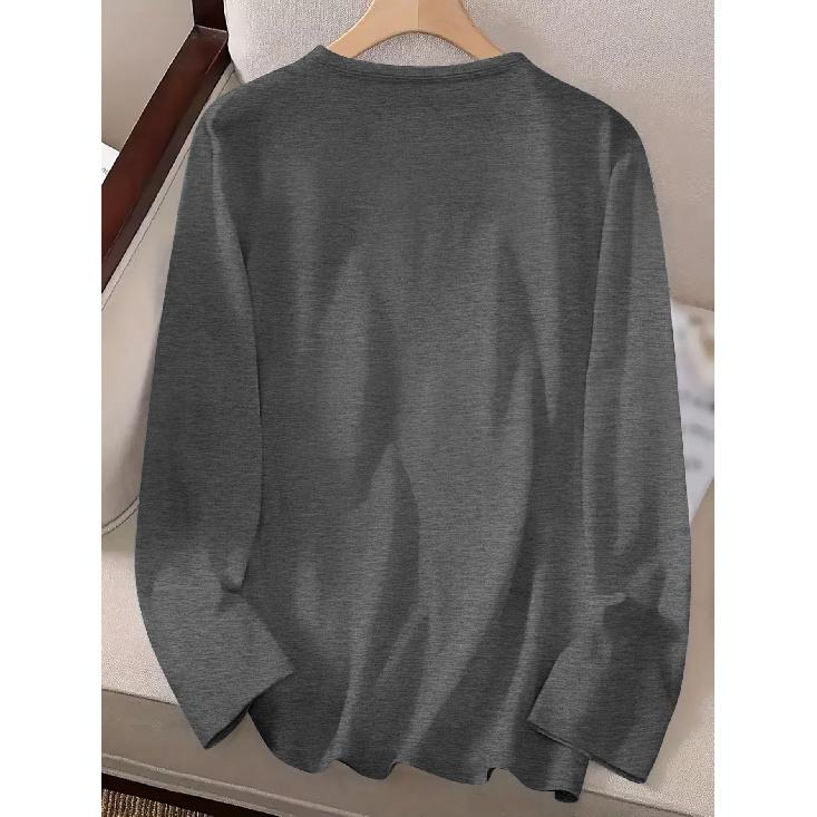 Watercolor hearts love Printed long-sleeve vintage round neck T Fresh and natural style loose-fitting shirt2026Elegant spring and autumn party