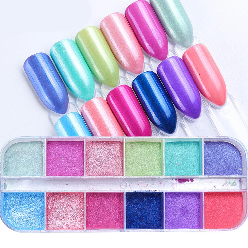 12 шт./кор. ультратонкой блестящей пудры для ногтей «сделай сам», пигмент для украшения ногтей при слабом освещении