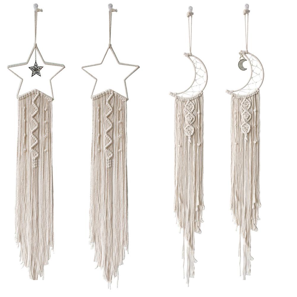 2pcs Macrame Wall Hanging Star Moon Dream Catcher Tapestry Bohemian Home Decor For Children s Room Home Wedding Ornament Craft Gift