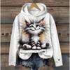 Осенняя женская толстовка с капюшоном с принтом кота, повседневная, с длинным рукавом, 3D-одежда, модная уличная одежда, свитер с круглым вырезом, женская свободная одежда