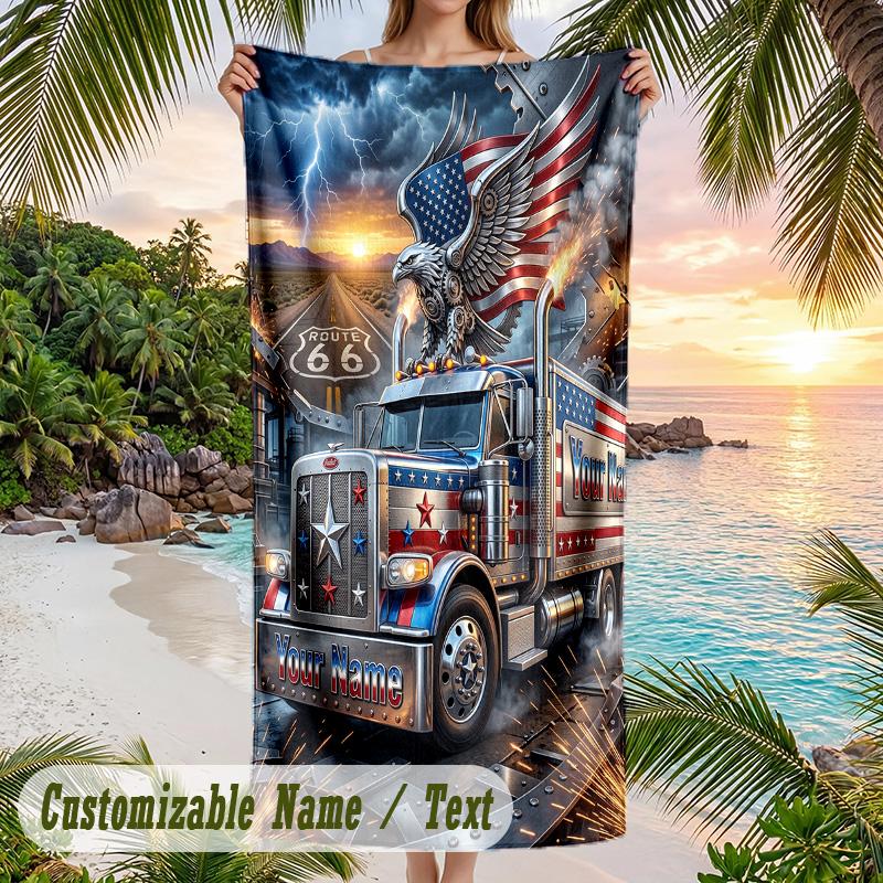 Truck Theme Beach Towel Personalized Custom Name & Text Soft Quick Dry Beach Towel for Swimming Travel