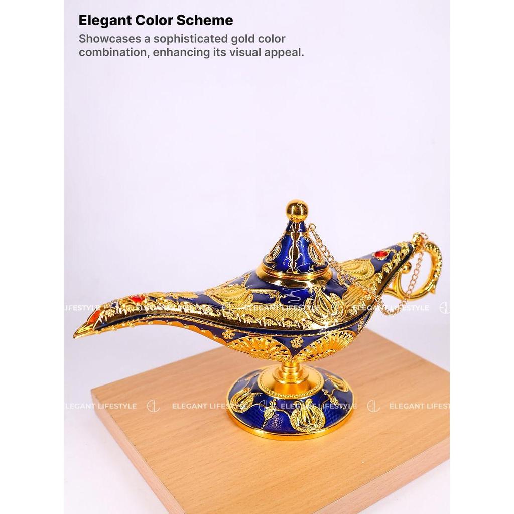 Vintage Aladdin Chirag Lamp-Luxurious Metal Jewelry Box,Decorative Showpiece,Home & Office-12 cm(Gold-Blue)