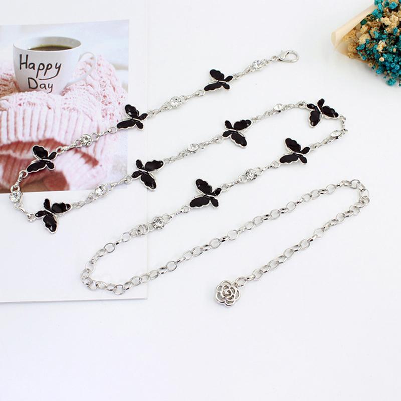 Trendy Butterfly Decoration Metal Chain Belt Adjustable Elegant Slim Thin Body Waist Chain Dress Sweater Pendant Decoration Belt Gift