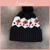 Warm Knitted Hat Cherry Embroidery Design And Plush Ball Decoration For Fall Winter Outdoor Activities And Style