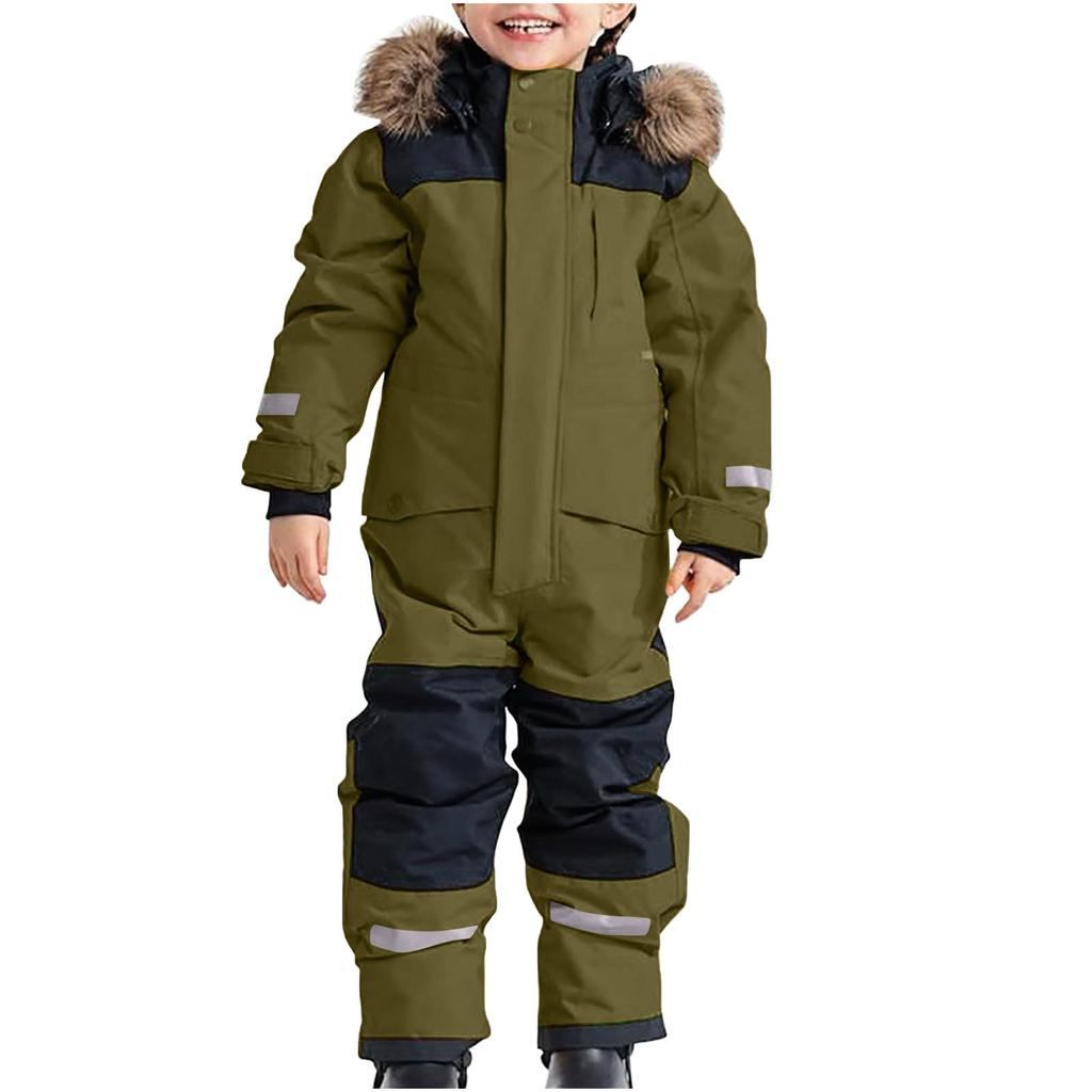 Children's Fashion Outdoor Waterproof Fleece-Lined Thickened Warm Boys' And Girls' One-Piece Ski Suit