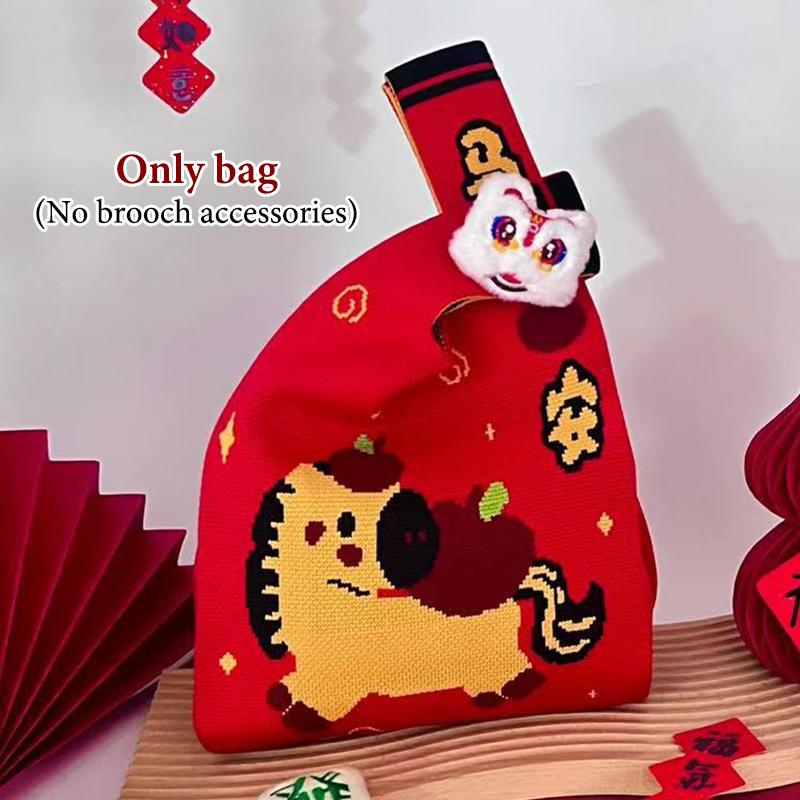 2026 Новогодний Мультяшный Талисман Пони Вязаный Подарочный Мешок Ручной Мешок для Конфет Большая Вместимость Мешок на Завязках на Запястье Милые Многоразовые Сумки для Покупок