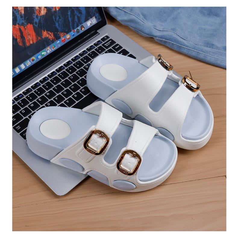 New Two-tone Double Buckle Strap Women Slides Non-slip Thick EVA Platform Casual Indoor Outdoor Slippers
