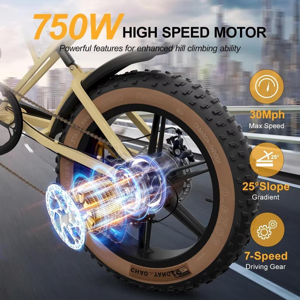 Электровелосипед Jansno x70 20 дюймов с толстыми шинами 750 Вт 48 В 37 Ач двойная батарея 30 миль/ч 80 км/120 км