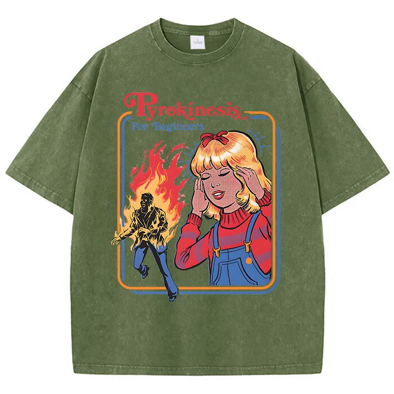 Пирокинез для начинающих, стираные ретро мужские футболки, модная хлопковая одежда, свободная футболка большого размера
