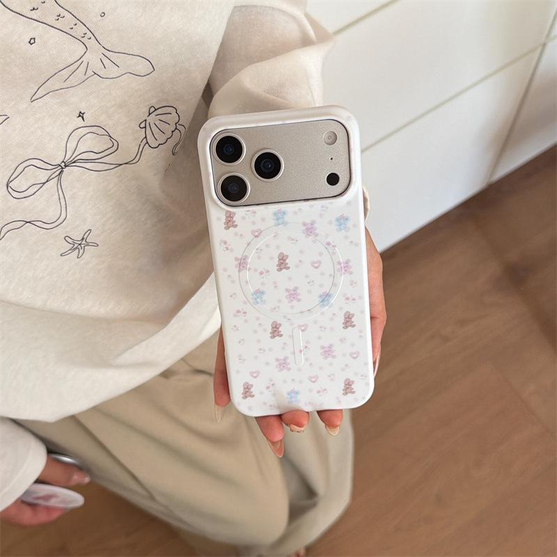Чехол-подставка с магнитом 'Цветочный кролик' для iPhone 17/16 Pro Max/15 Pro