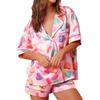 Digital printing new explosive women's loungewear cardigan short-sleeved shorts pajama set