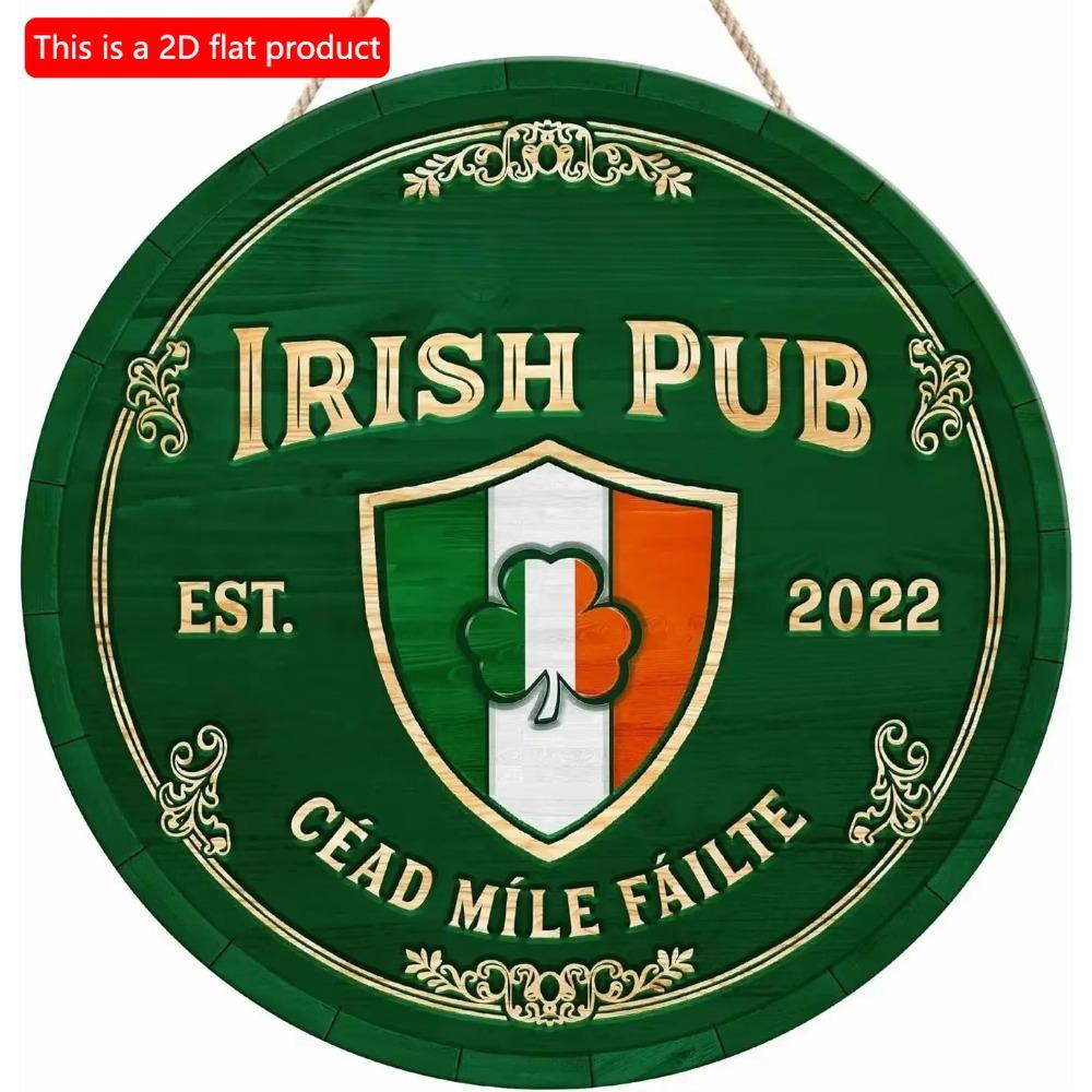 1 шт. 2d Плоский ретро-украшенный уличный ирландский бар ко Дню Святого Патрика круглый деревянный знак - 20 см, знак Lucky Grass, подходит для семейного бистро