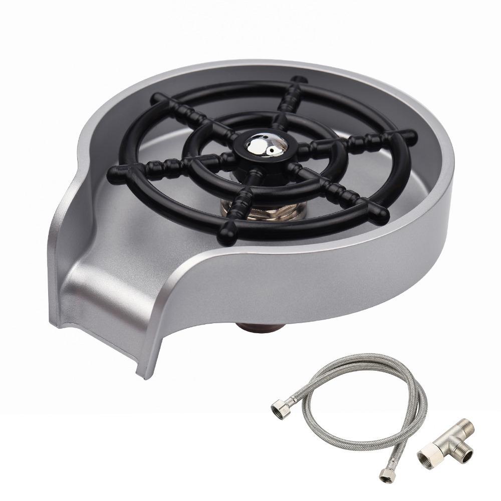 Automatic Cup Washer Black Silver Sink Water Bottle Washer Durable Cup Rinser  For Kitchen Sink