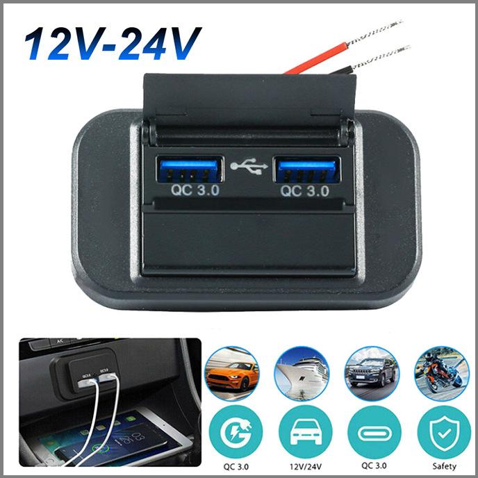 Quick Charge QC 3.0 + PD Type C USB Car Charger Socket Adapter 12V-24V for Auto Motorcycle Marine Atv Boat Rv Bus USB Power Panel with Switch