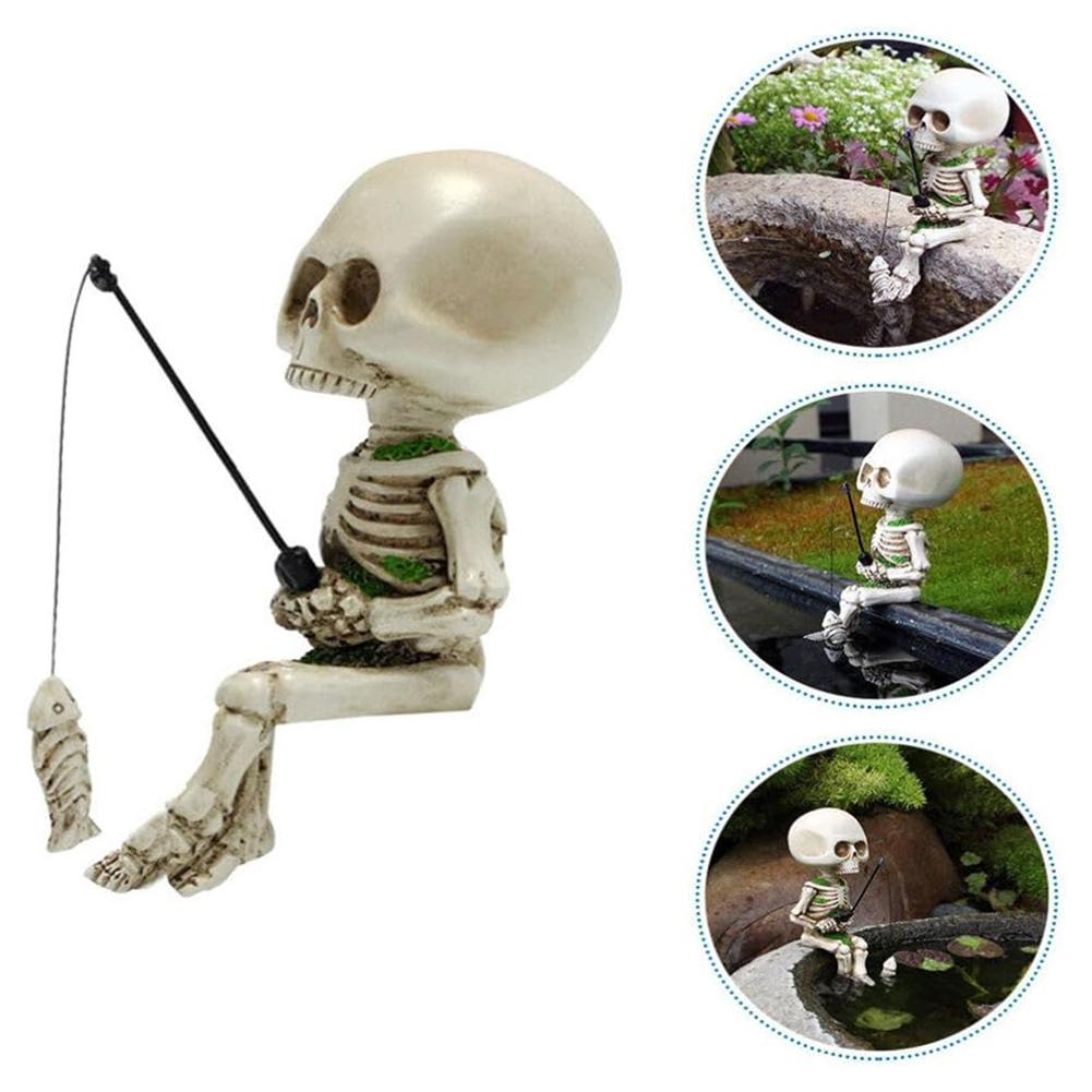 Хэллоуин скелет рыболовная фигурка смоляная статуя крытый сад вечеринка украшение на открытом воздухе декор для A3T4