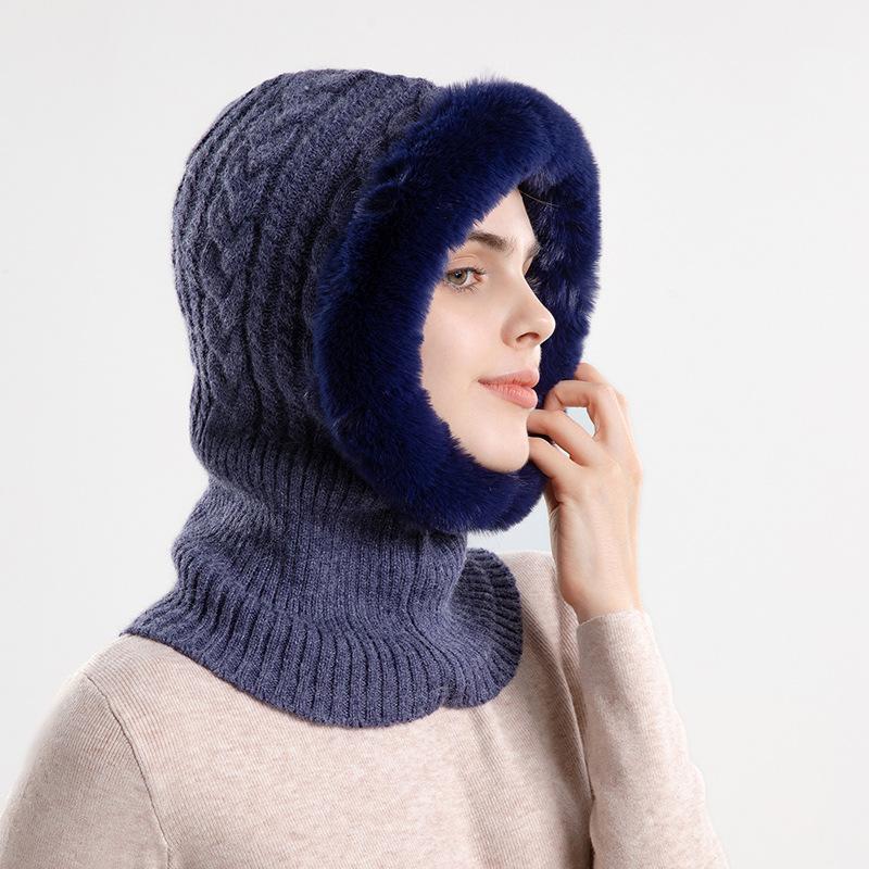 Women's Cold-Proof Knitted Hat Fleece-lined Thickened Scarf Integrated Hat Warm Ear Protection Sleeve Cap