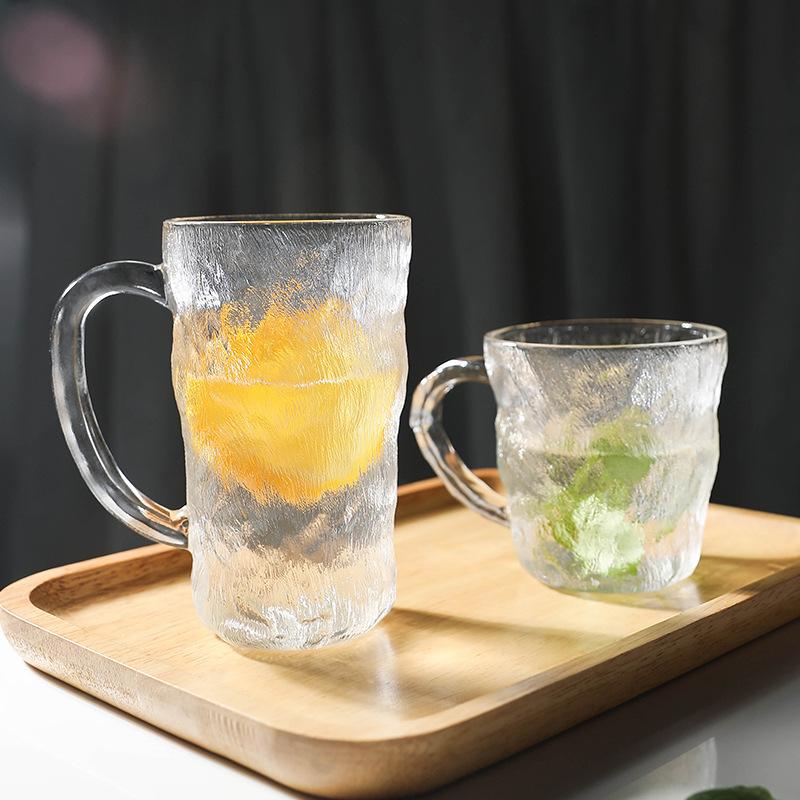 300ml/400ml Glacier Glass Cup with Handle Cocktail Beer Glasses Creative Water Cup Breakfast Milk Juice Iced Coffee Latte Mugs