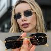 Rimless Rectangle Sunglasses Metal Gradient Leopard Head Sun Glasses Fashion Frameless Tinted Glasses Shades for Women Men