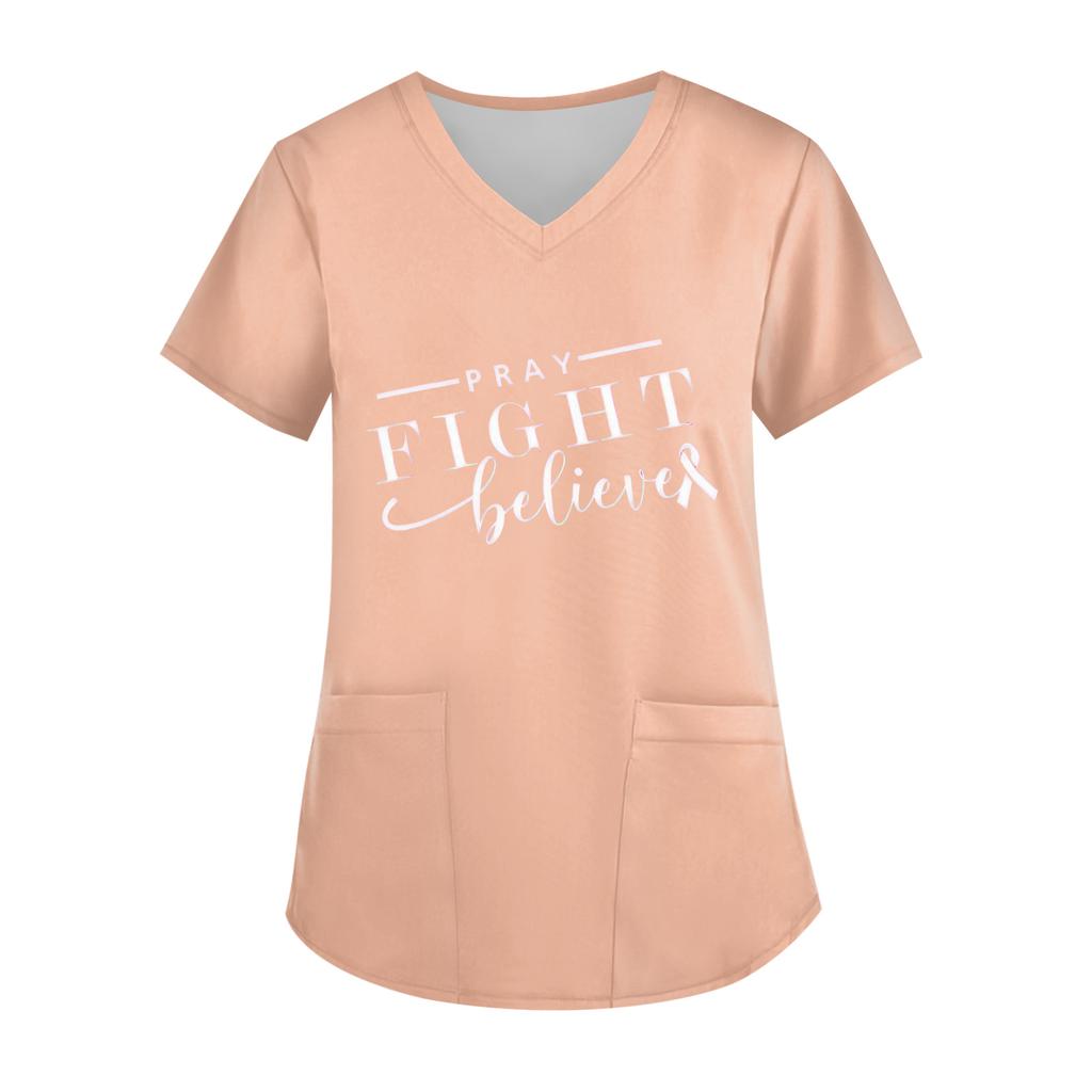 Женский топ с V-образным вырезом, короткими рукавами, карманом и боковым разрезом