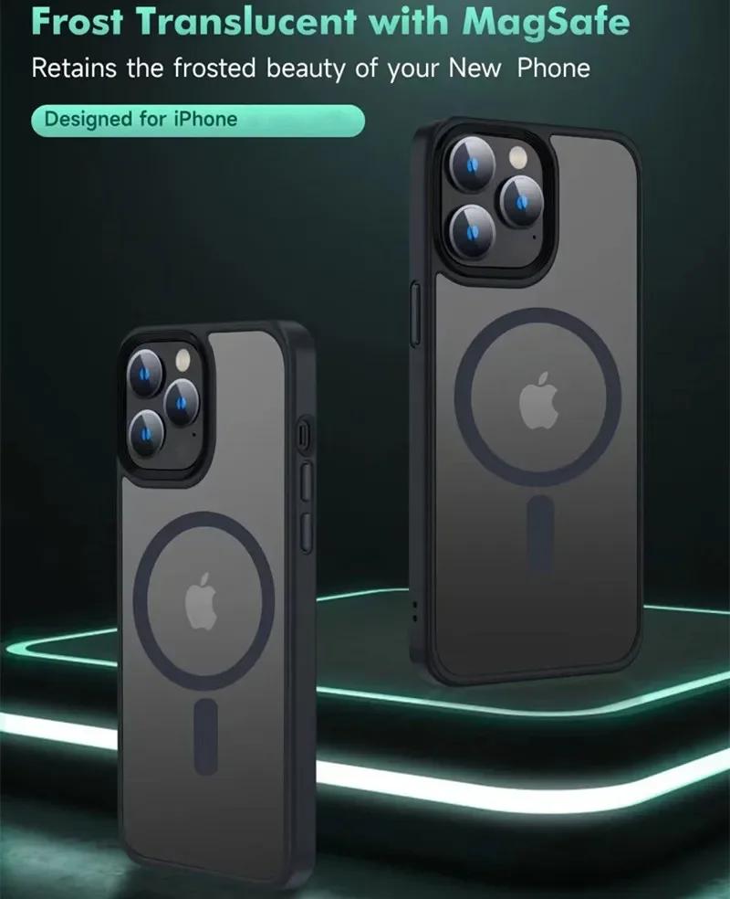 Матовый полупрозрачный матовый чехол для телефона IPhone 15 14 13 12 11 Pro Max Plus, магнитный чехол для Magsafe, чехол для беспроводной зарядки