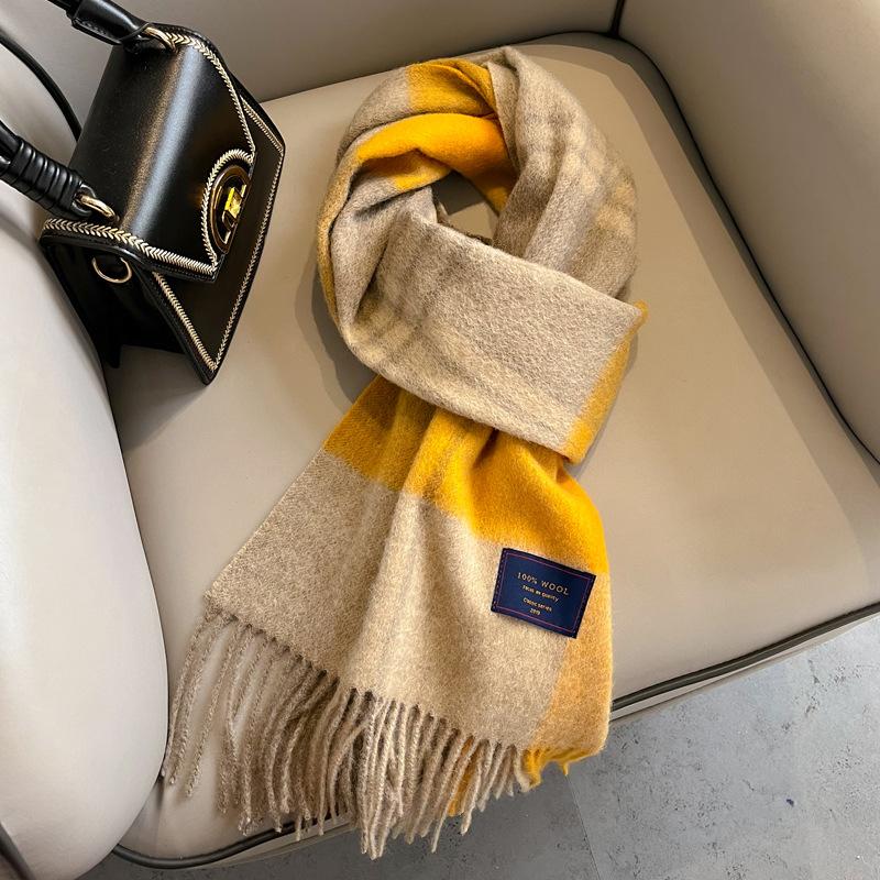 Wool Scarf Women's Autumn and Winter Versatile Red British Plaid Scarf Women's Winter High-end Gift Scarf