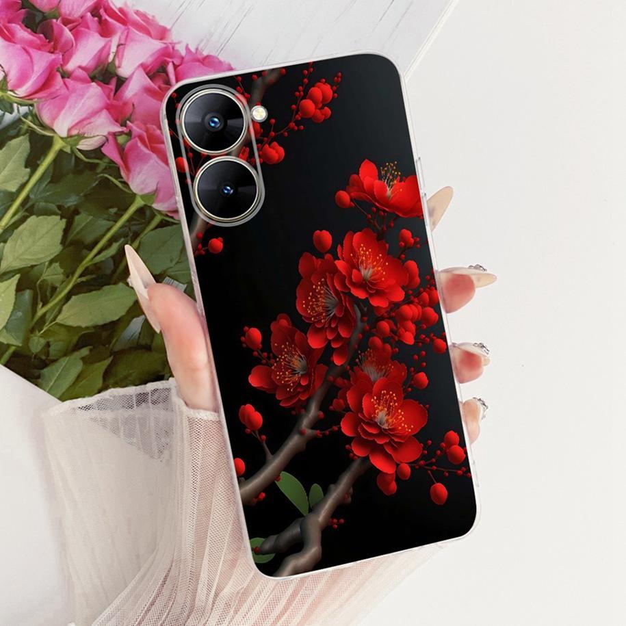 Чехол для Realme V30 RMX3619 Модный Цветочный Бант Мягкий Силиконовый Задний Чехол Для Realme V30T RMX3618 Чехол-Бампер RealmeV30