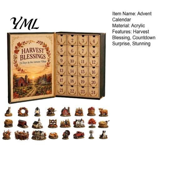 Autumn Theme Celebration Gift Harvest Blessings Advent Calendar, 24 Days Countdown to Thanksgiving Calendar Box, Festive Home Decor Accents