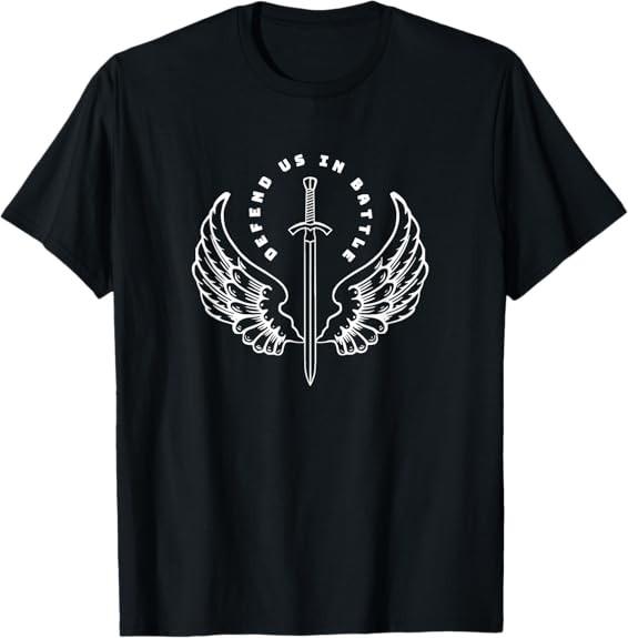 NEW LIMITED St. Michael the Archangel Defend Us in Battle Design T-Shirt S-3XL