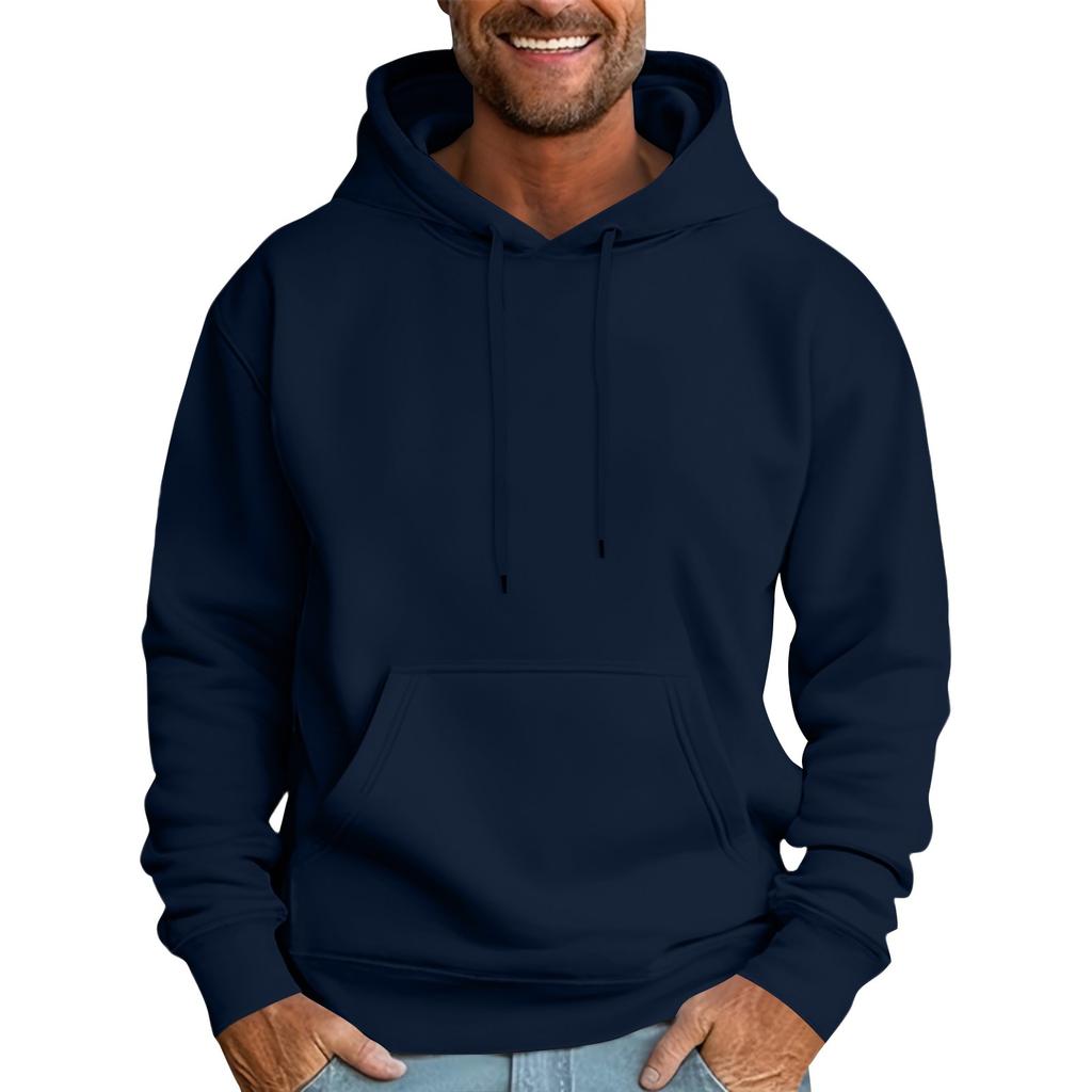 Мужская повседневная толстовка свободного кроя однотонная со шнурком худи с большим карманом спортивная толстовка